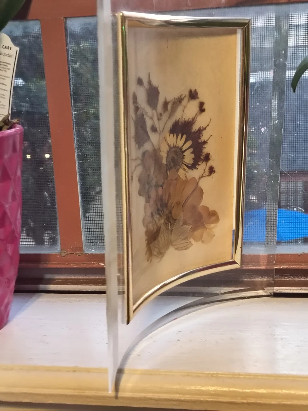 Vintage Lucite Acrylic Pressed Flower Picture Frame Mid Century Modern Decor